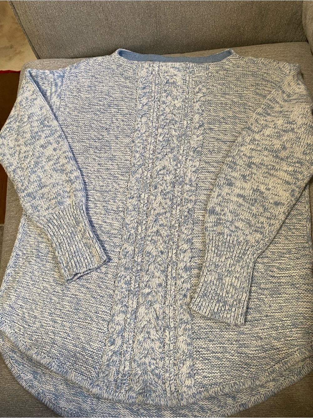 Chaps Marled Light Blue Cable-Knit Crewneck Sweater